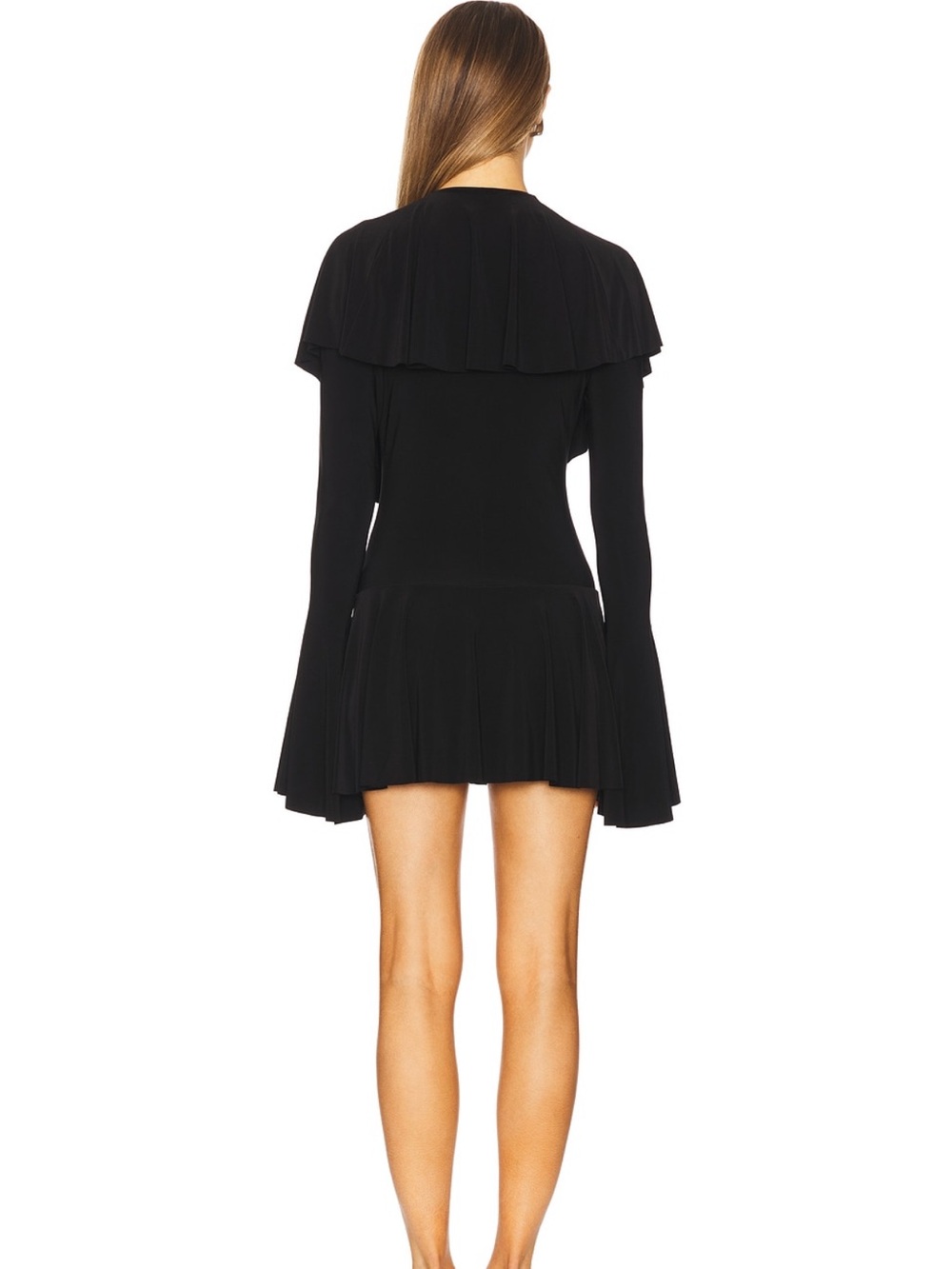 Black Long-Sleeve Pleated Mini Dress